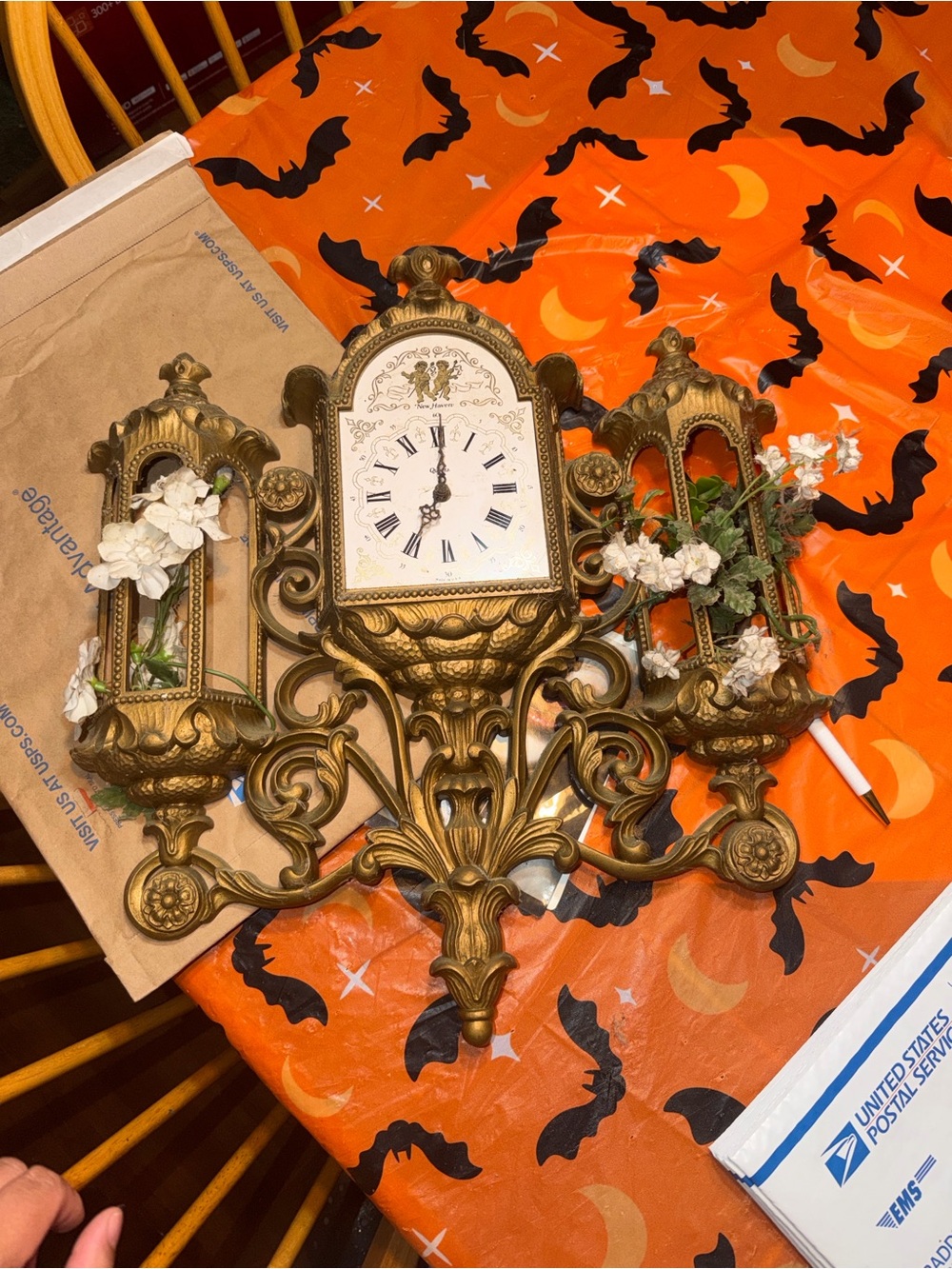 Vintage antique BurwoodOrnate Gold Wall Clock Sconce - Decorative Home Wall Deco